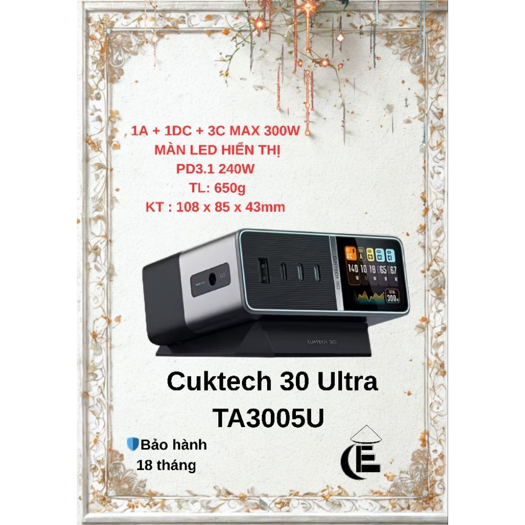 Trạm sạc CUKTECH 30 Ultra TA3005U Super Power Station 300W - Bảo Hành 18 Tháng