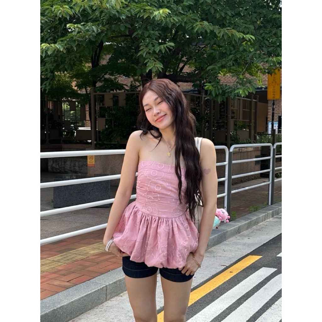 [New] Áo cúp ngực tùng bí vải tơ hoa- Eugene Top