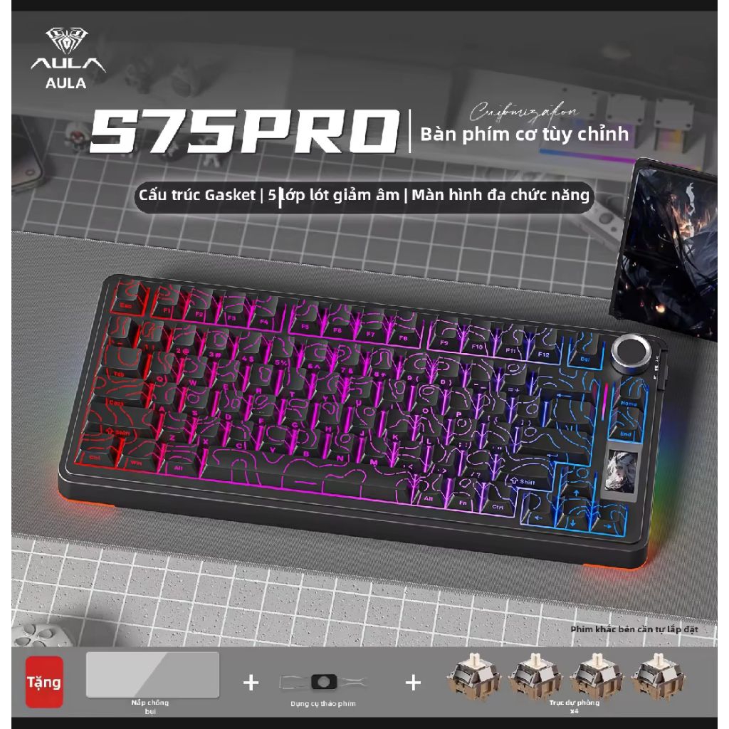 (new- sẵn hàng)bàn phím cơ không dây aula s75 pro 3 mode | BigBuy360 - bigbuy360.vn