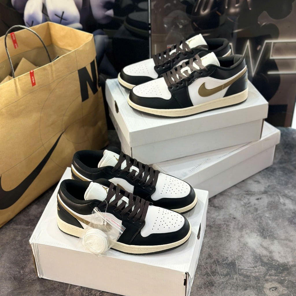 Giày thể thao JD1 Low shadow BROWN, Giày thể thao JD1 Low đen vạch vàng