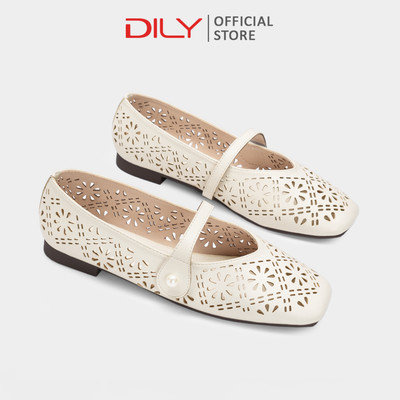 Giày búp bê DILY nền da cao cấp họa tiết sang trọng, đế 1cm thoải mái DL0627