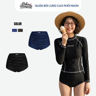 Quần bơi Nữ BIKINI PASSPORT kiểu Quần Lưng cao nhún trước - BSV234_BL