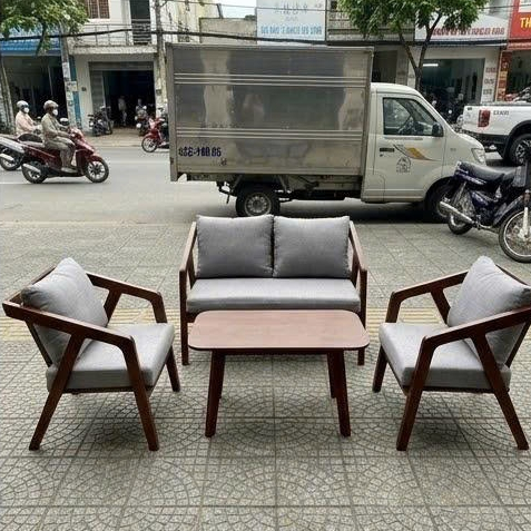 bộ bàn ghế sofa gỗ phòng khách quán cf trà sữa