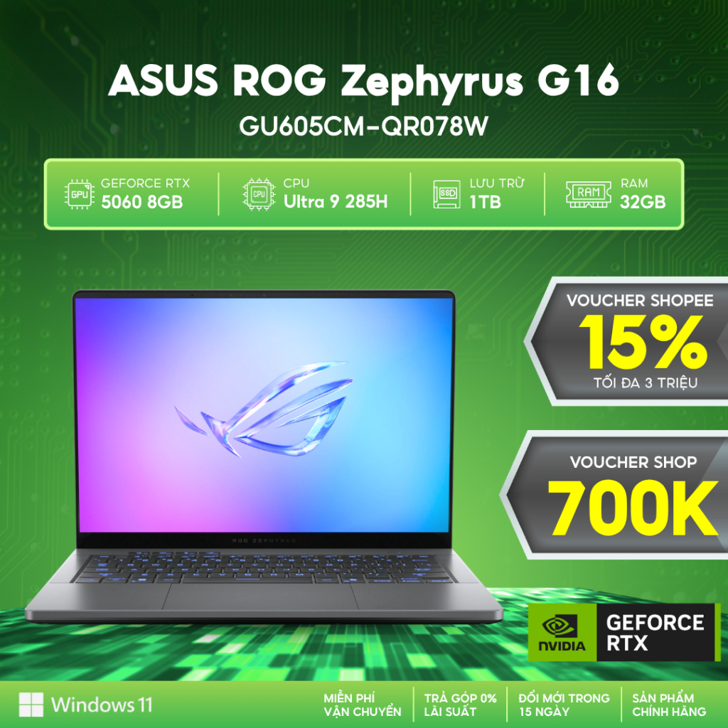 Laptop ASUS ROG Zephyrus G16 GU605CM-QR078W Card đồ họa Geforce RTX™ 5060 8GB