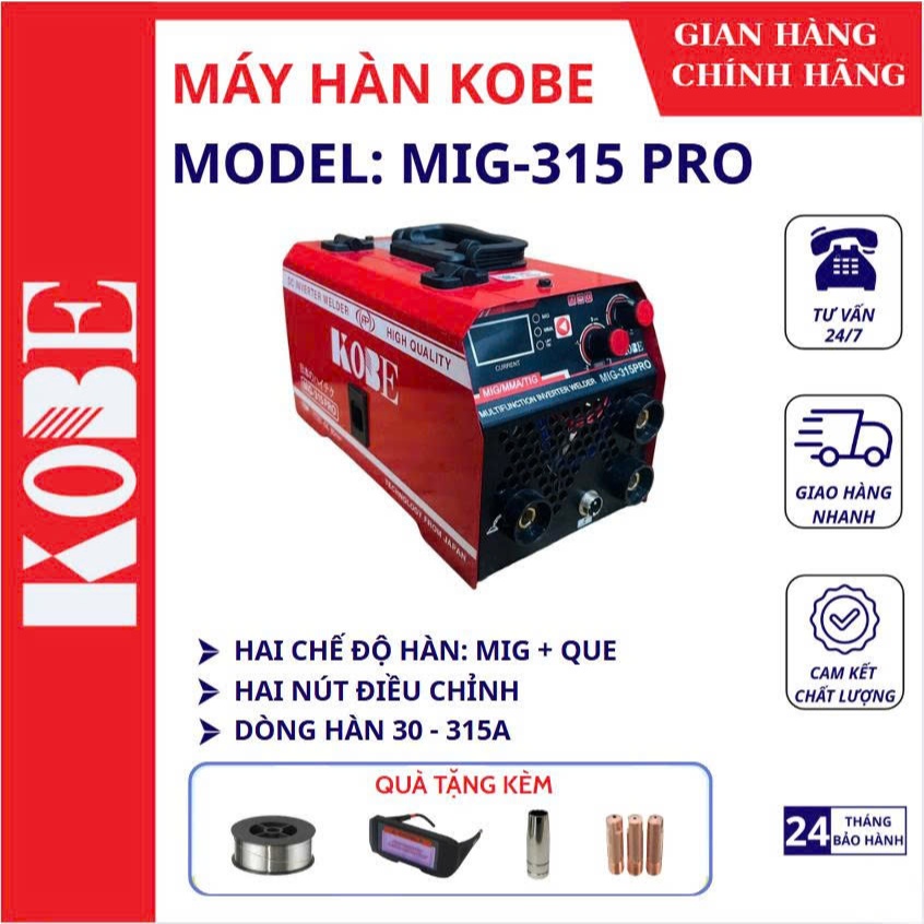 Máy Hàn KOBE MIG-315 PRO Chuyên Hàn Mỏng, Sử Dụng Cuộn Dây Hàn Không Dùng Khí 1KG-Dòng Đi Công Trình