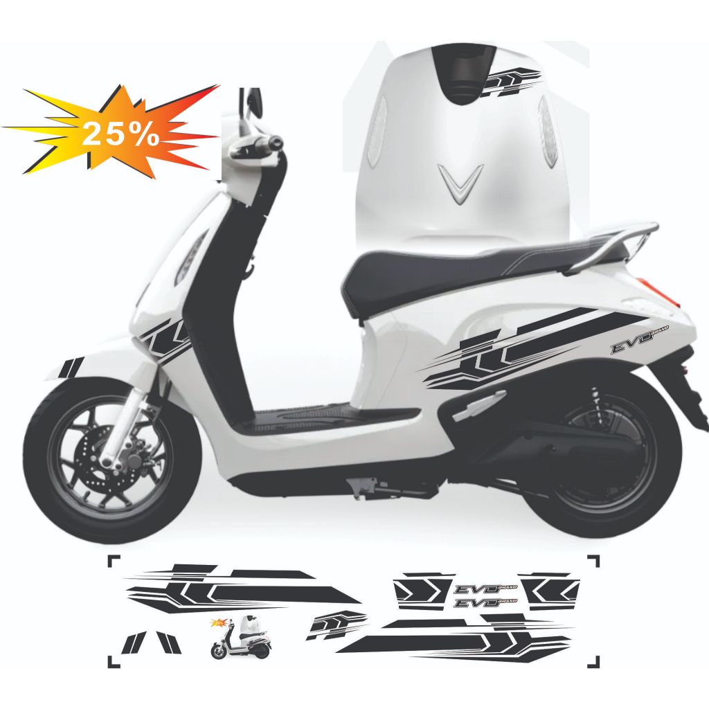 TEM DÁN XE EVO 200 - EVO LITE NEO - EVO GRAND - EVO MAX -TEM CHỈ VECTOR ĐẸP .TEM NỀN TRONG DÁN ĐƯỢC 