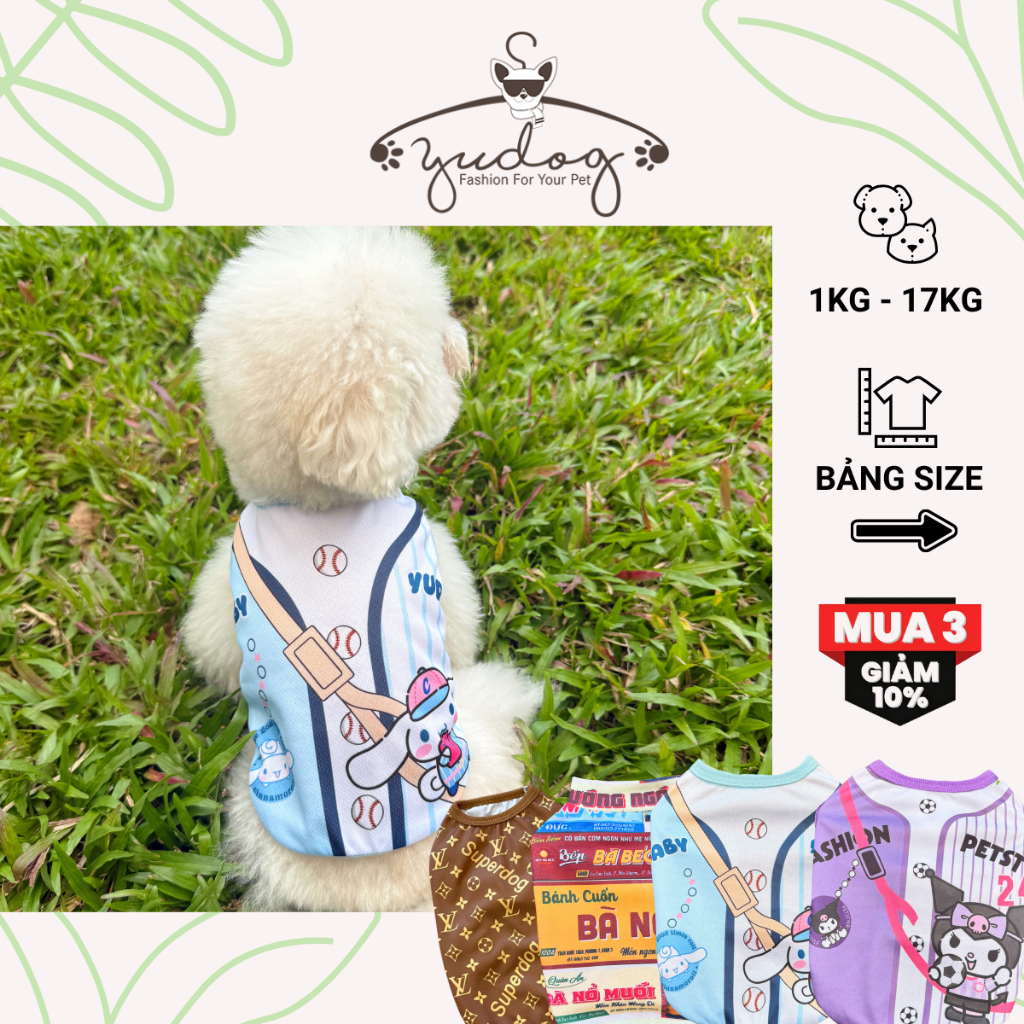 Áo thun mát it bám lông - Áo Thun Cho Chó Mèo Họa Tiết Sport và Bảng Hiệu Vintage Độc Đáo Yudog Pets