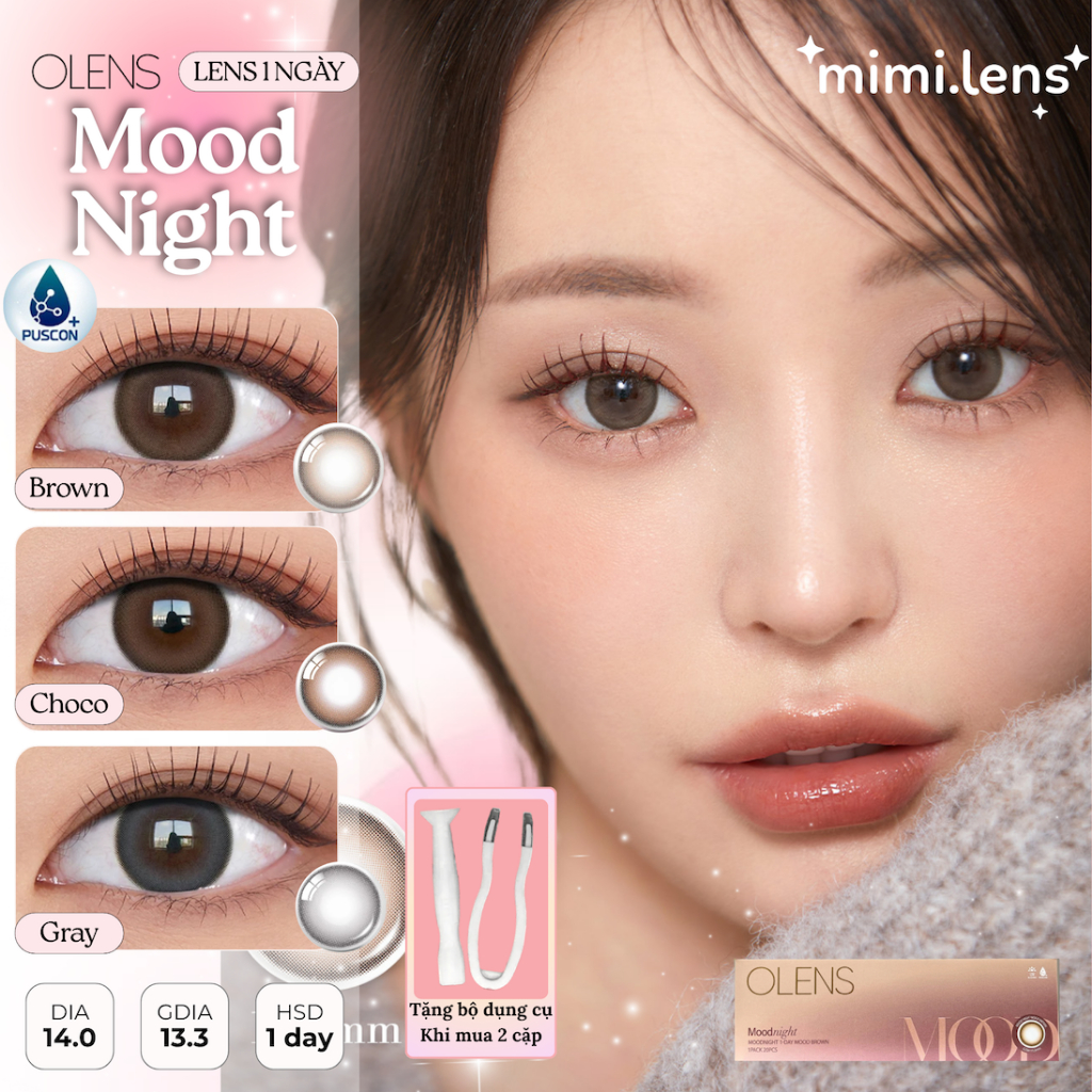 Kính áp tròng 1 ngày OLENS Moodnight Mood BROWN / GRAY / CHOCO chính hãng - mimi.lens
