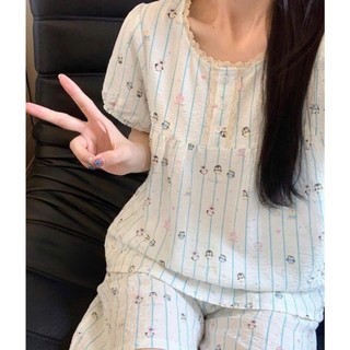 Bộ đồ ngủ mặc nhà nữ quần lửng áo cộc tay cổ sen chất Cotton, Lụa Mango, Đũi, Kate đủ size