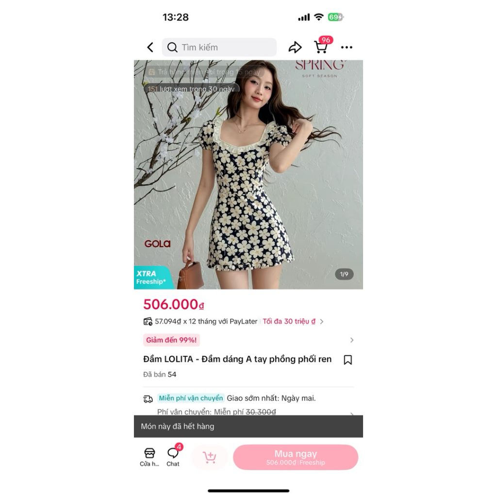 Đầm Lolita - Đầm dáng a tay phồng phối ren (pass)