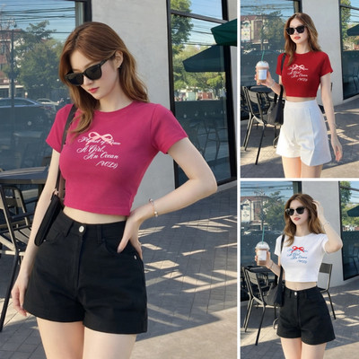 Áo Croptop nữ NA02 in hình nơ chất liệu thun cotton mềm mịn Loza CR8531