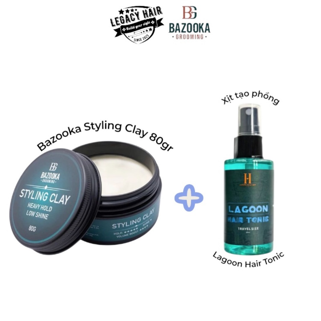 Sáp vuốt tóc BAZOOKA STYLING CLAY tặng kèm xịt tạo phồng LAGOON mini 20ml chính hãng