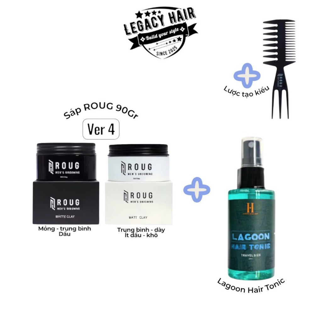 Sáp vuốt tóc ROUG V4 tặng kèm xịt tạo phồng LAGOON mini 20ml chính hãng
