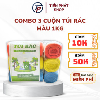 Túi rác tự phân hủy sinh học 3 màu Xanh Hồng Vàng, Túi rác dai chắc, thân thiện môi trường