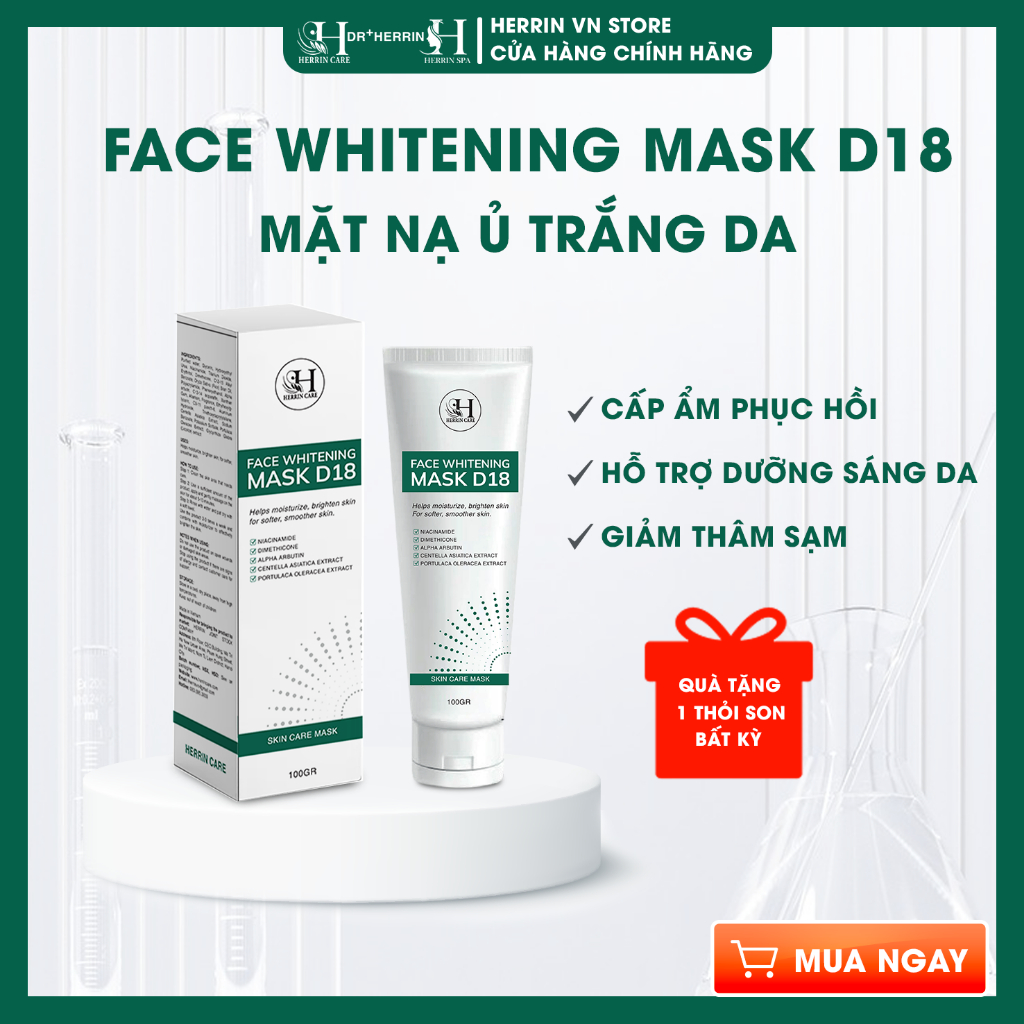 [CHÍNH HÃNG HERRIN]FACE WHITENING MASK D18 - Mặt nạ dạng kem cấp ẩm, làm sáng căng bóng da