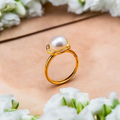 Nhẫn Đính Ngọc Trai 9ly Trắng Ánh Hồng 5A Kiểu Dáng Tinh Tế, Thanh Lịch - Ngọc Trai Trường Thịnh