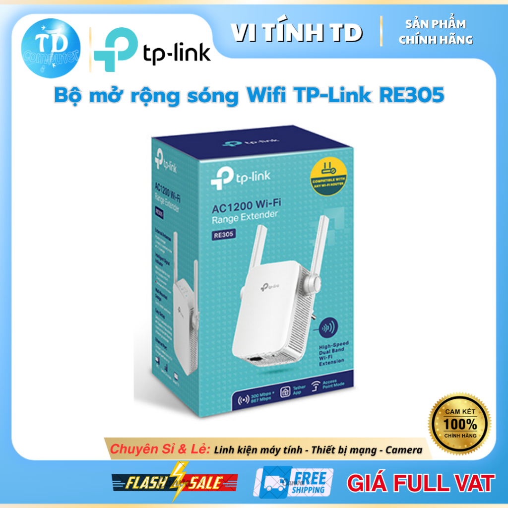 Bộ mở rộng sóng wifi TP Link RE305 (Chuẩn AC/ AC1200Mbps/ 2 Ăng-ten ngoài) - Hàng chính hãng