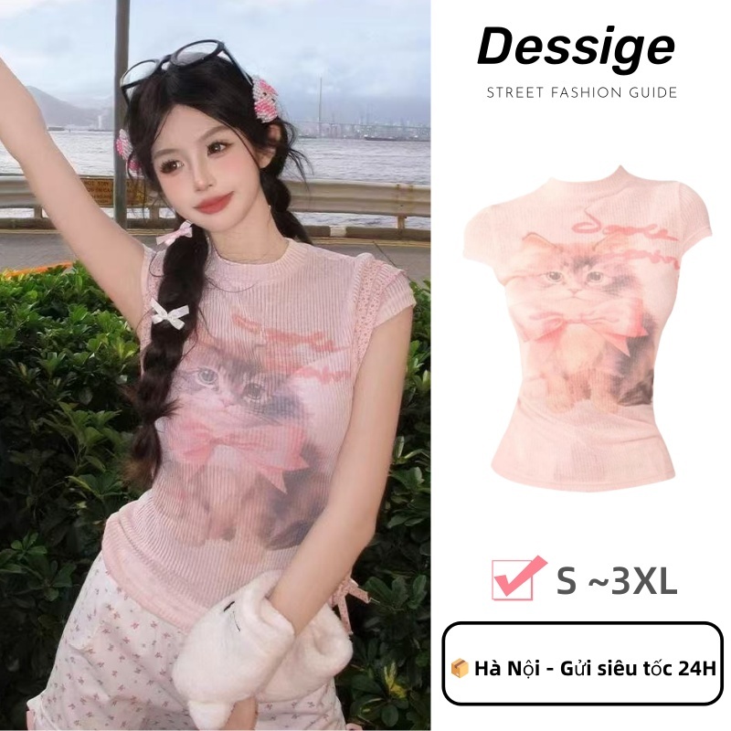 Áo thun nữ tay ngắn in mèo cute form slim fit co giãn mềm phong cách sweet girl hot trend