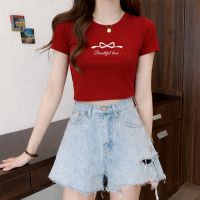 Áo Croptop nữ NA02 in hình nơ chất liệu thun cotton mềm mịn Loza CR8534-01
