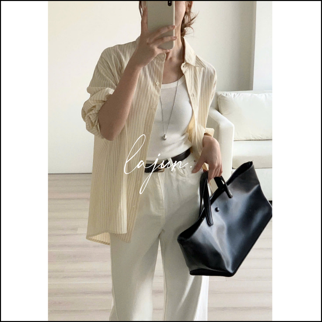 [LAJUN KOREA] Áo Sơ Mi Butter Stripe Kẻ Sọc Dọc Tay Dài Form Suông Cotton Dễ Phối Daily