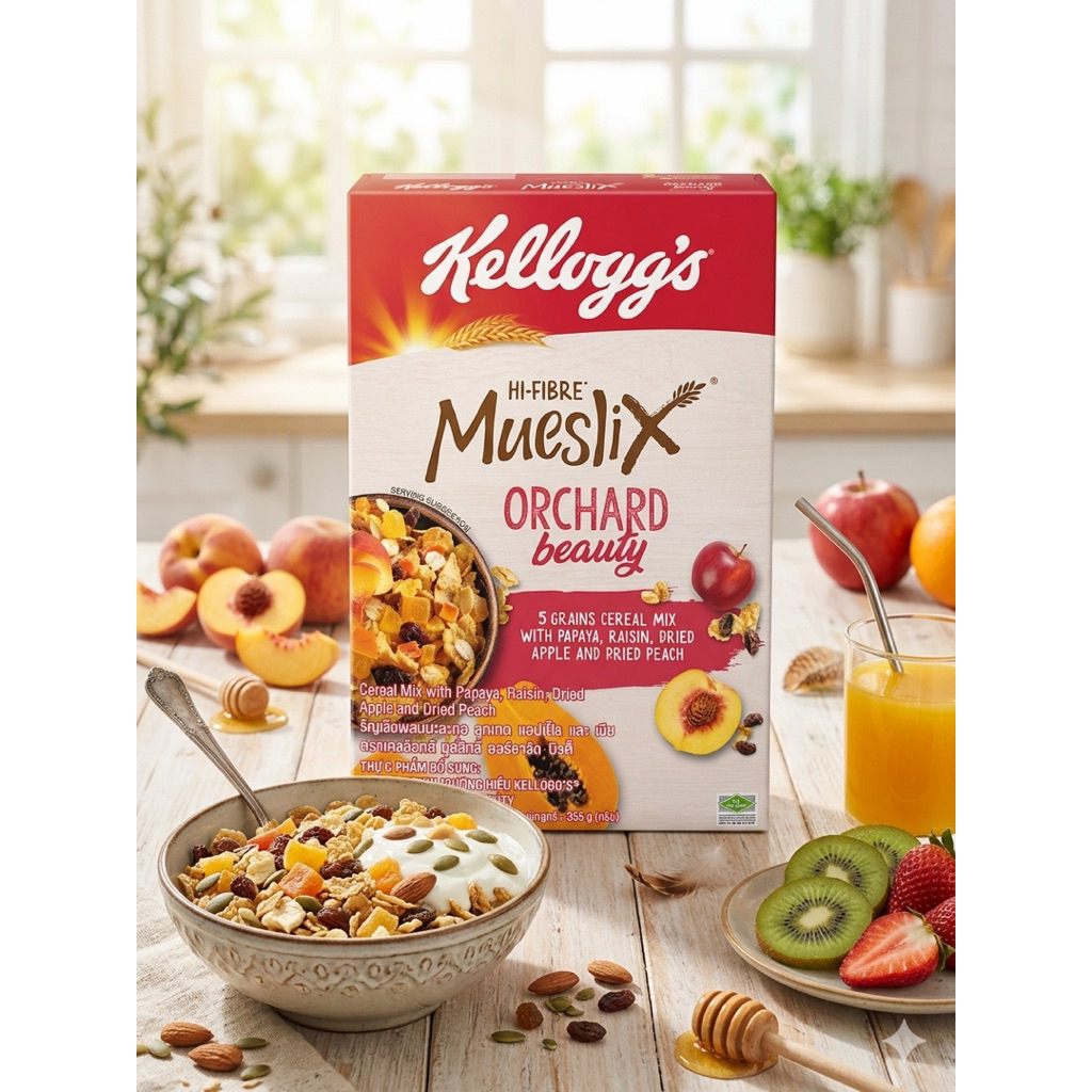 Ngũ cốc ăn sáng - Kellogg's Mueslix Hi-Fibre Orchard Beauty.