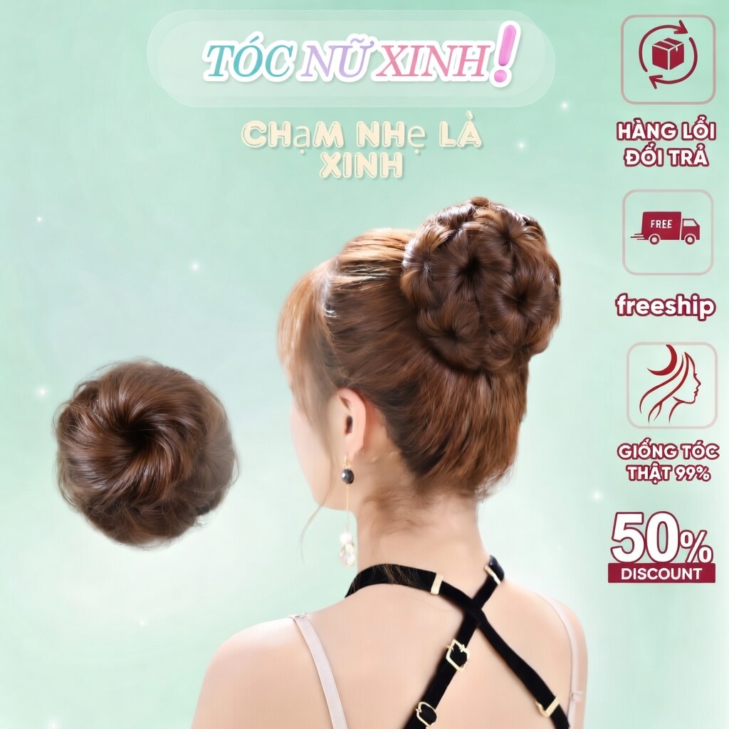 Búi tóc giả trung niên S07BU01 Tóc giả búi thời trang dầy dặn Búi tóc nữ đẹp Tóc giả búi nữ gọn gàng