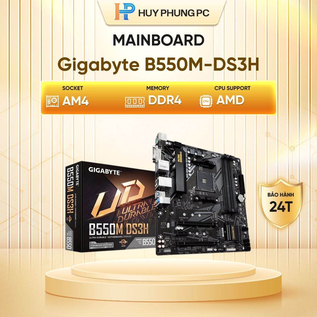 Bo mạch chủ Gigabyte B550M-DS3H (AMD B550, Socket AM4, m-ATX, 4 khe RAM DRR4) new bảo hành 24th