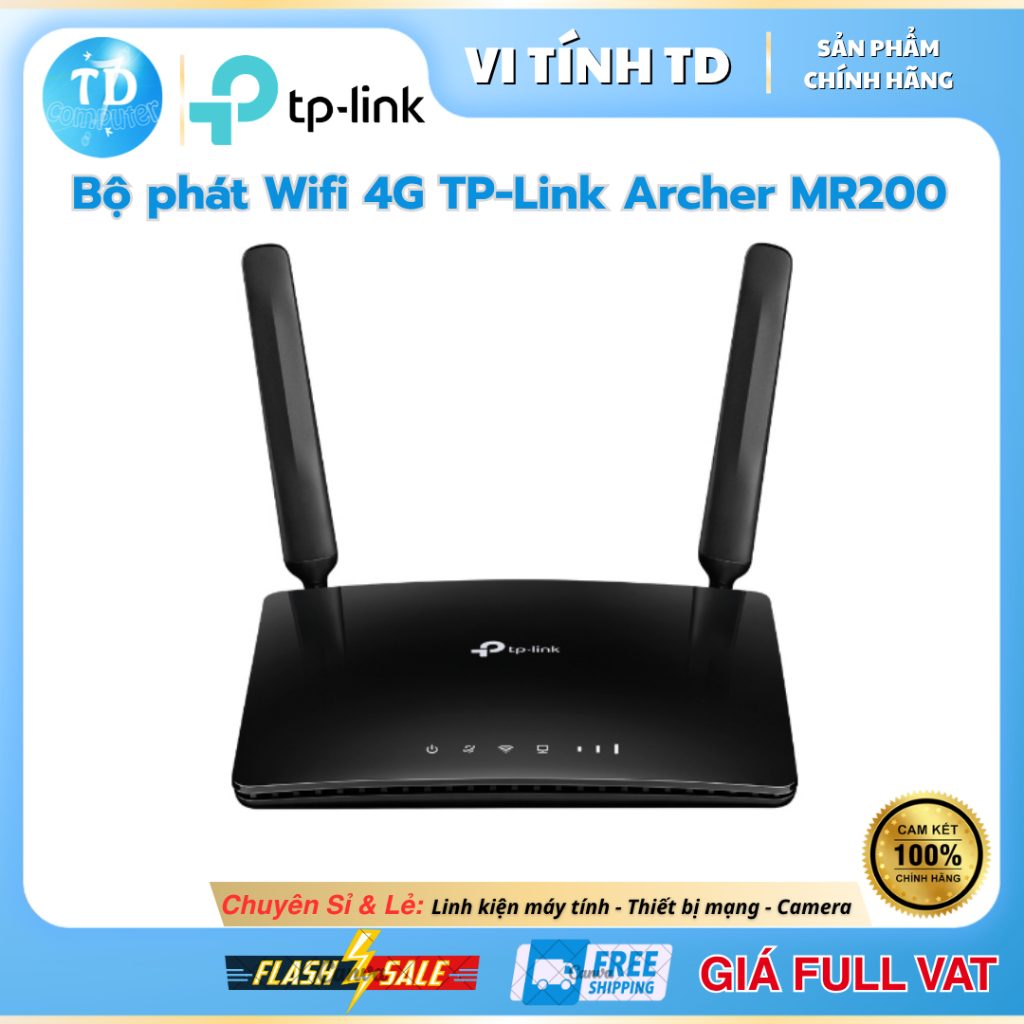 Bộ phát wifi 4G TP-Link Archer MR200 (AC750Mbps/ Chuẩn AC/ 2 Ăng-ten ngoài) - Hàng chính hãng
