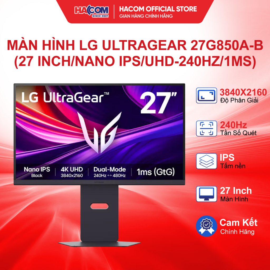 Màn Hình LG UltraGear 27G850A-B (27 inch/Nano IPS/UHD-240Hz/FHD-4800Hz/1ms) - BH 24 Tháng HACOM PC