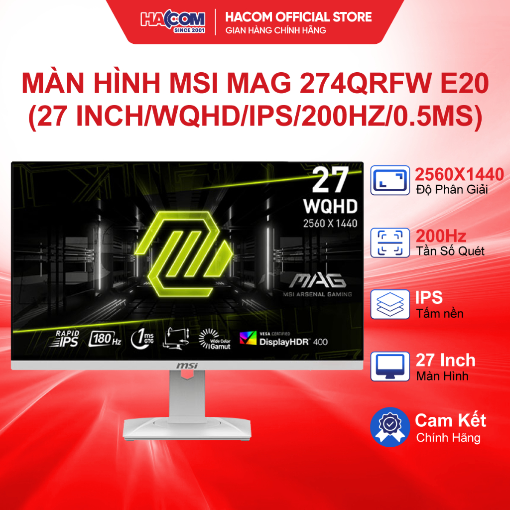 Màn Hình MSI MAG 274QRFW E20 (27 inch/WQHD/IPS/200Hz/0.5ms) - BH 36 Tháng HACOM PC