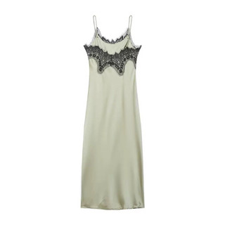 ĐẦM LỤA HAI DÂY PHỐI REN XANH DÁNG DÀI MAXI ZARA XUẤT