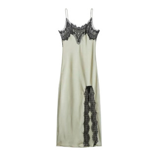 ĐẦM LỤA HAI DÂY PHỐI REN XANH DÁNG DÀI MAXI ZARA XUẤT