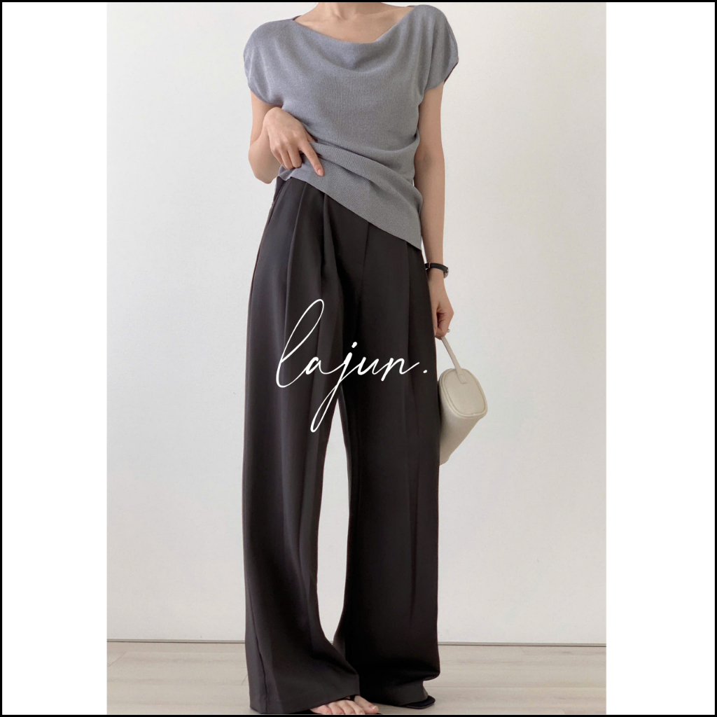 [LAJUN KOREA] Quần Slacks Wind Pintuck Lưng Cao Xếp Ly Form Suông Ít Nhăn Chất Mềm Che Khuyết Điểm