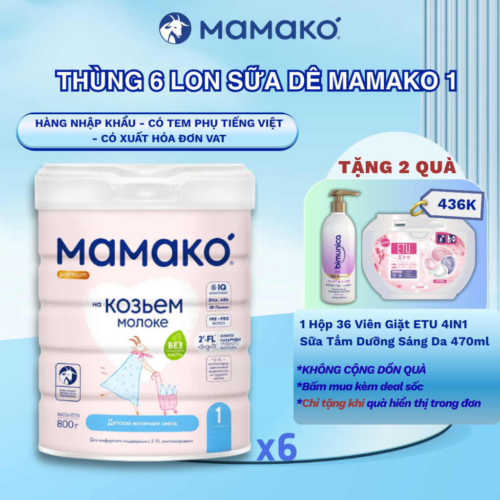 (3/2027) Combo 6 Sữa Dê Công Thức MAMAKO Premium 1 800g Bổ Sung Đạm A2 Dễ Tiêu