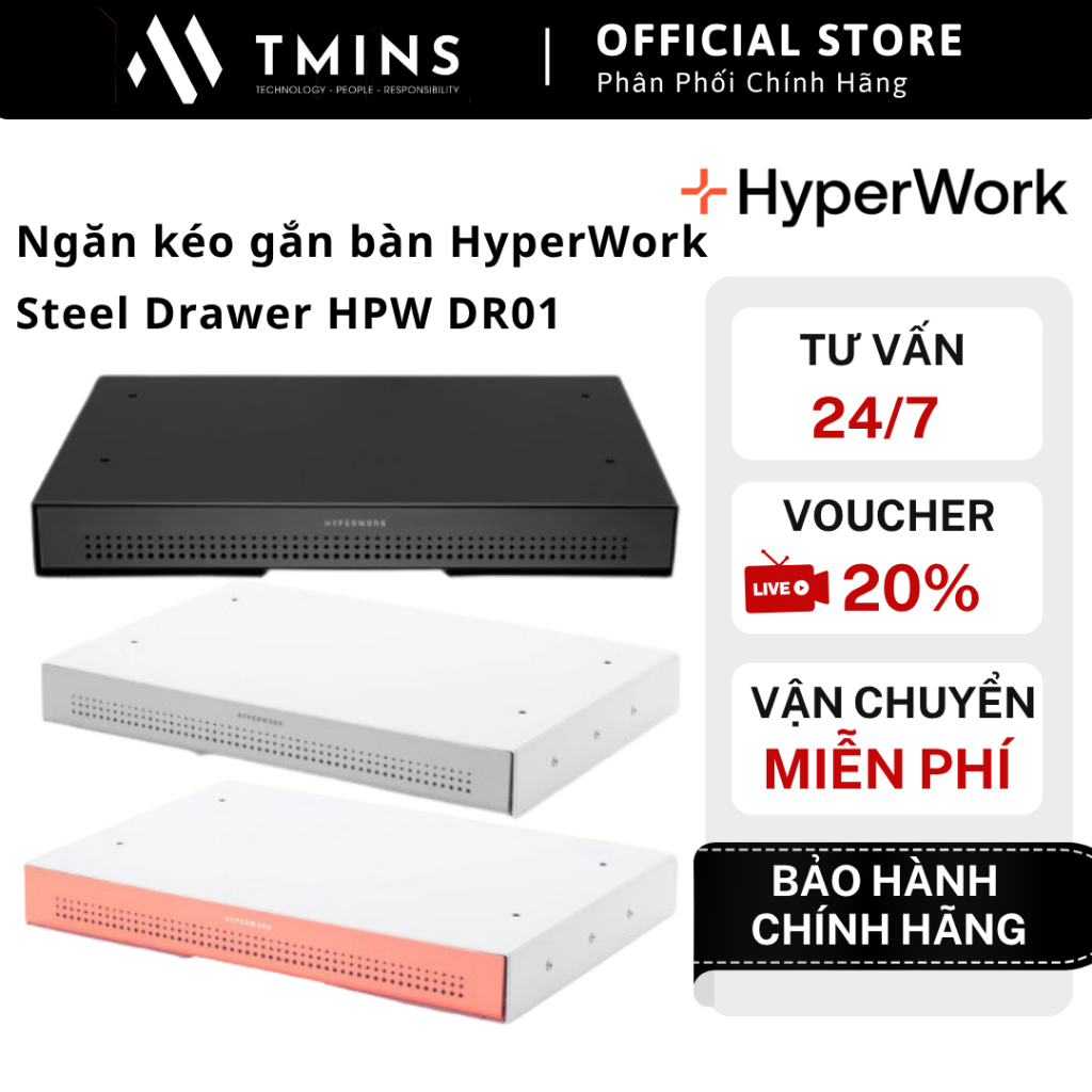 Ngăn kéo gắn bàn HyperWork Steel Drawer HPW DR01 /Thép không gỉ / Tải trọng 8kg - Hàng Chính Hãng