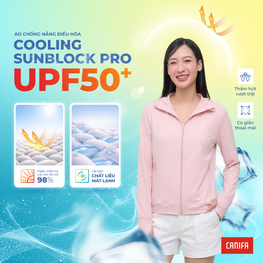 Áo chống nắng nữ anti 98% UV CANIFA dài tay có mũ dáng vừa vải mát lạnh 6OT26S002 | BigBuy360 - bigbuy360.vn
