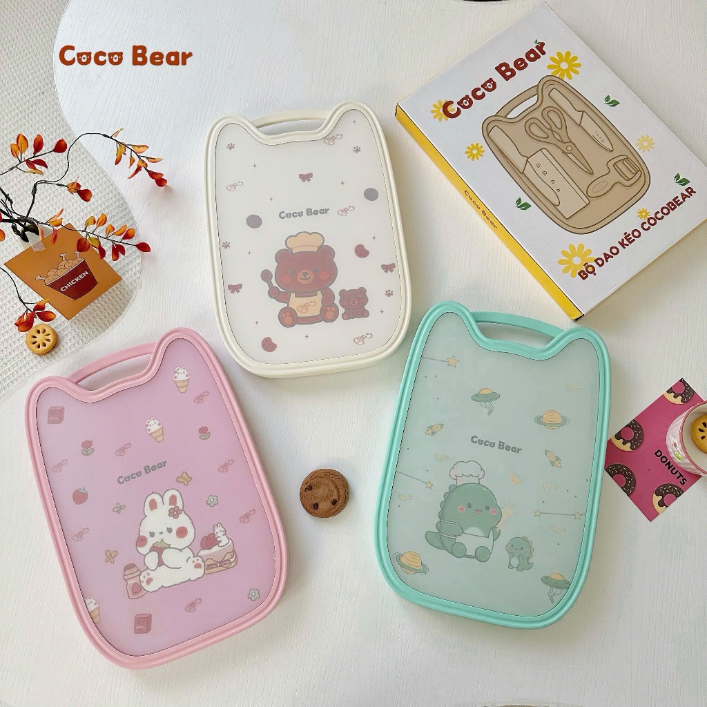 [SIÊU TIỆN] Bộ Dao Thớt 5 Món Coco Bear/ Bộ Dao Thớt 4 Món Mum BéBé, chế biến ăn dặm cho bé
