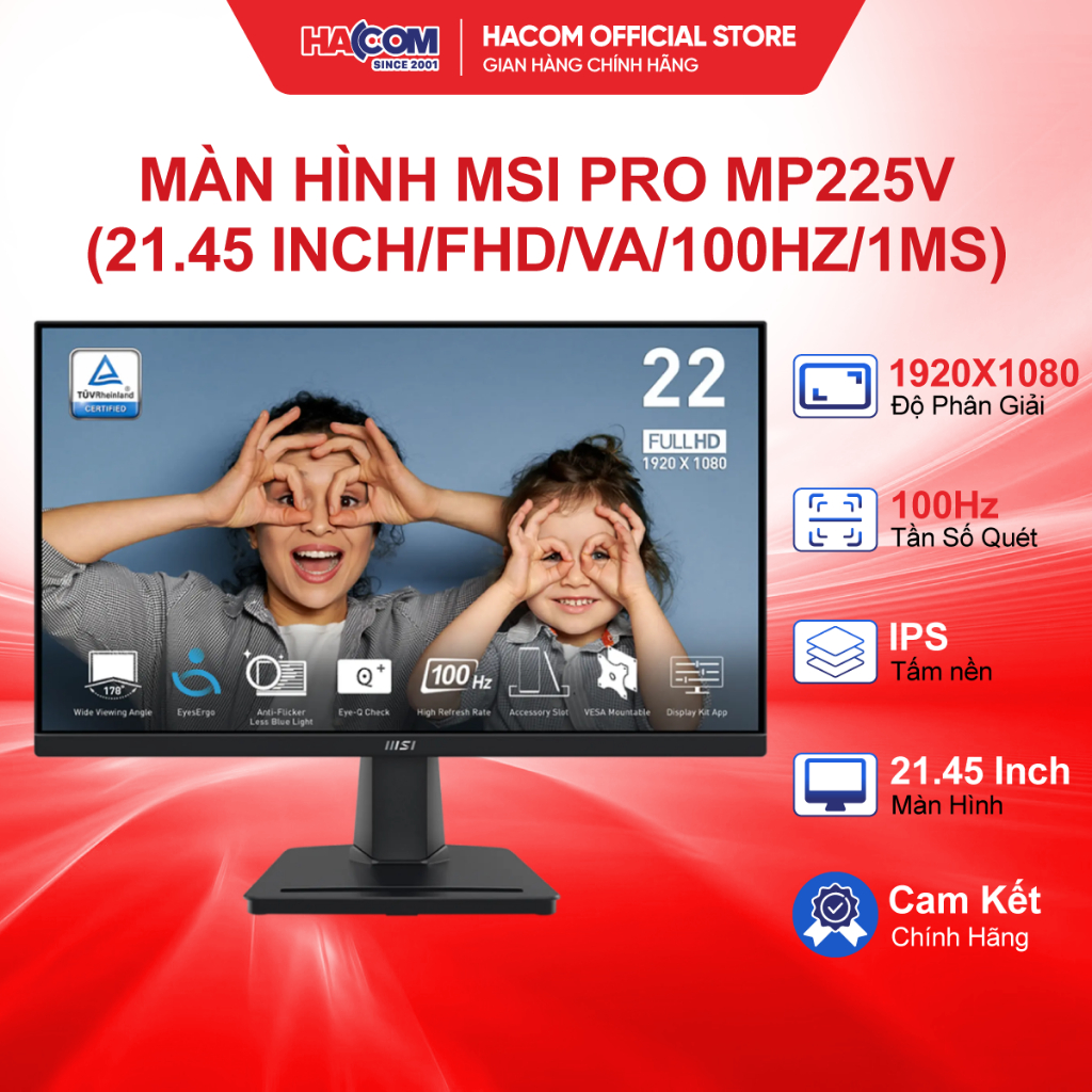 Màn Hình MSI PRO MP225V (21.45 inch/FHD/VA/100Hz/1ms) - BH 24 Tháng HACOM PC