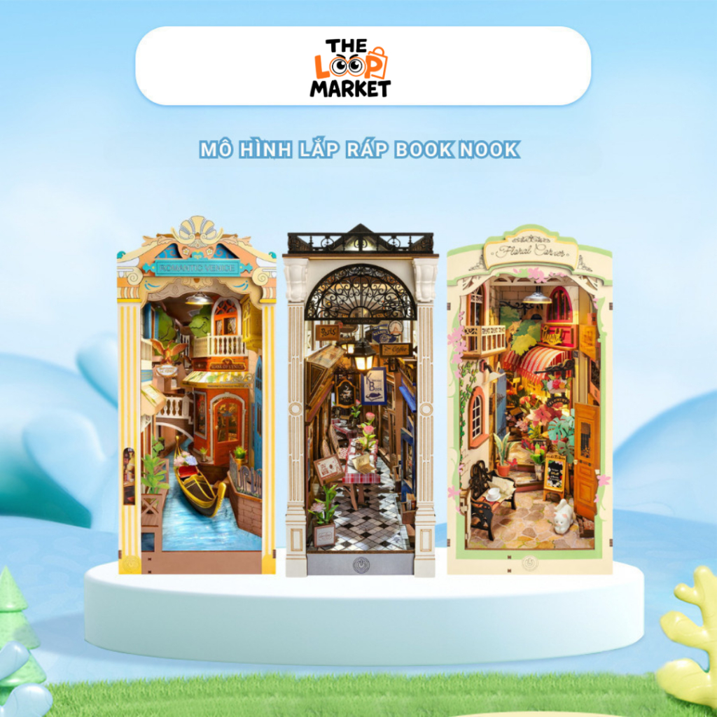 [BẢN MỚI] Mô Hình Book Nook Robotime Rolife, Nhà Búp Bê Gỗ Tự Lắp Kèm Cửa Chống Bụi, Đèn Led