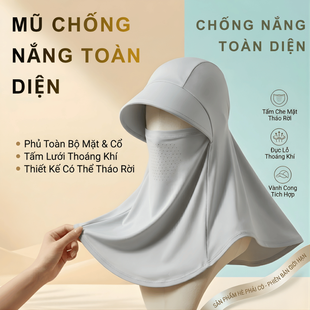 Mũ che nắng mũ lụa băng thoáng khí GEARSHOP mũ có khăn choàng chống nắng mùa hè nhiều màu
