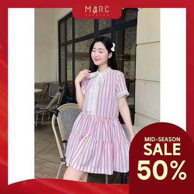 MARC FASHION Đầm Sọc Phối Ren Viền Cổ - FADN102520
