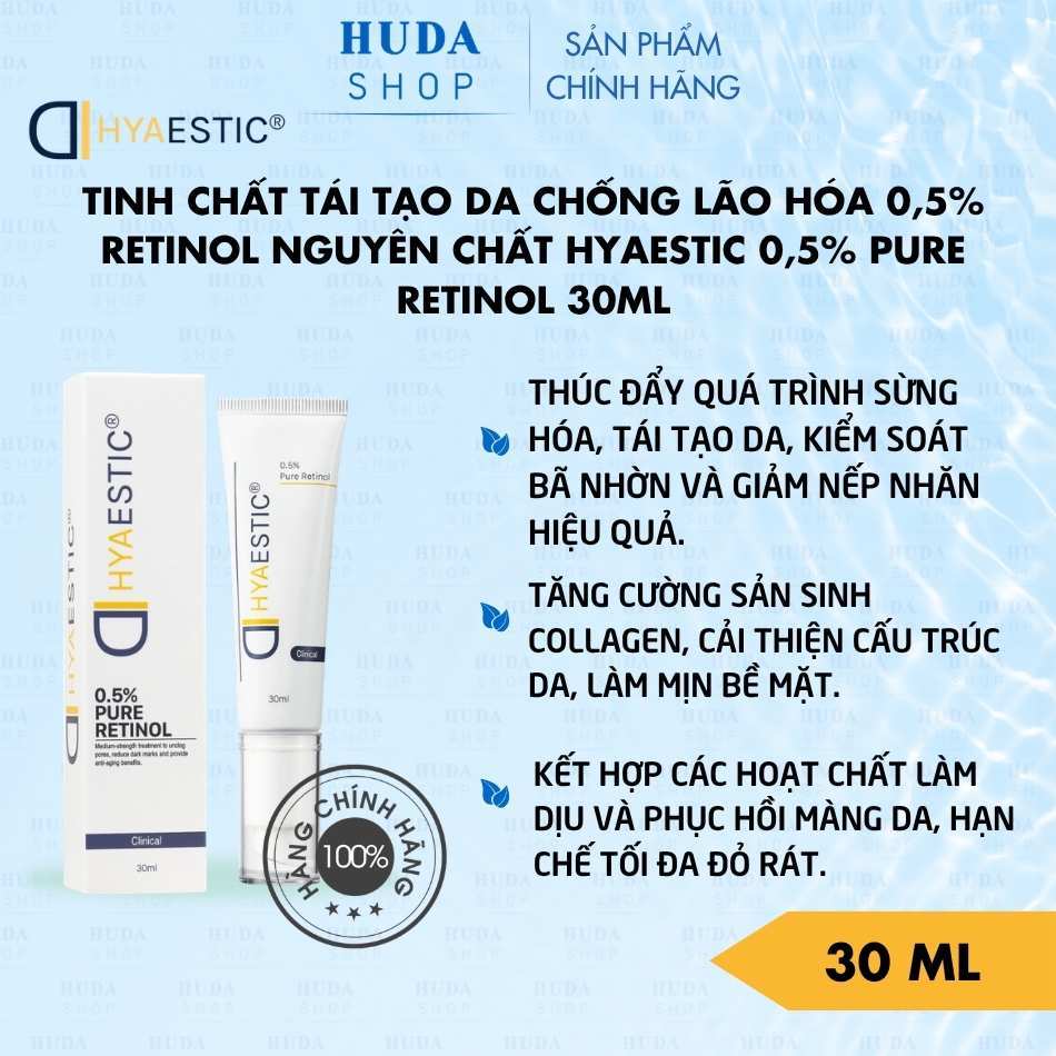 Tinh chất tái tạo da chống lão hóa 0,5% Retinol nguyên chất Hyaestic 0,5% Pure Retinol 30ml
