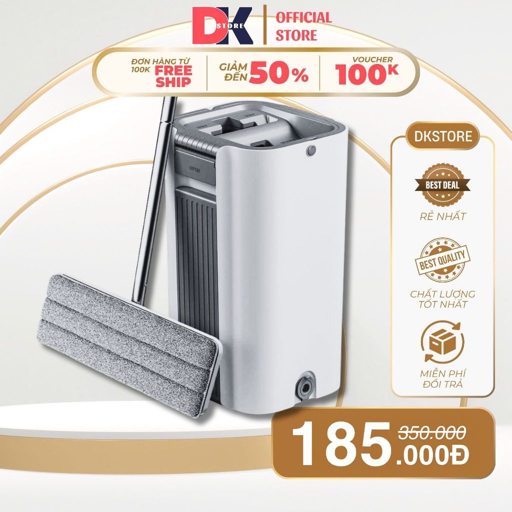 Bộ Cây Lau Nhà DKSTORE PRO (Tặng 3 Bông Lau) - Tích Hợp Giặt Vắt Khô, Lau Sạch Hiệu Quả, Đầu Lau 360
