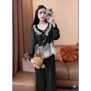 sét đồ bộ mặc nhà pijama chất latin lụa tay dài quần dài có túi mềm mịn