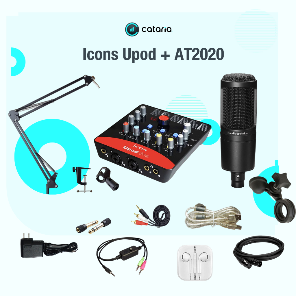 Bộ Mic Live Thu Âm Cao Cấp Mic AT2020 ICON PRO 72 Chế Độ Vang Tặng tai Nghe, Đèn Live Cataria