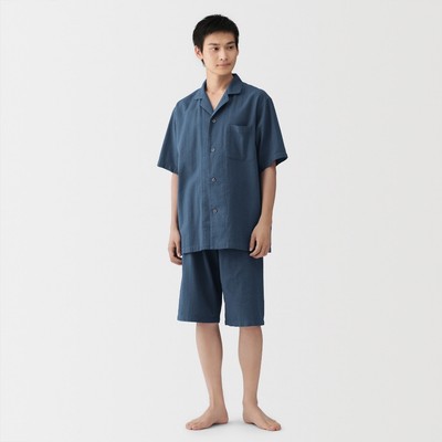 [26SS] MUJI Bộ Đồ Ngủ Tay Ngắn Vải Seersucker - Nam