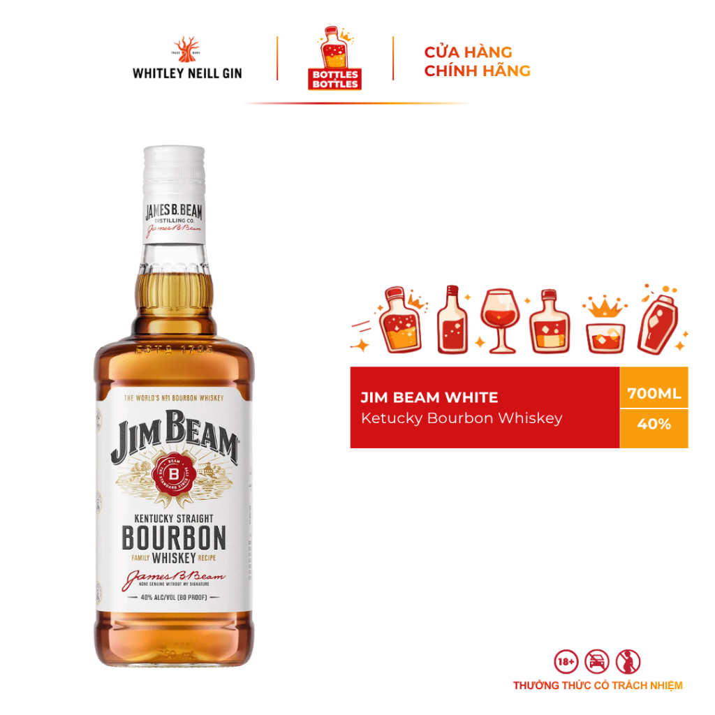 [CHÍNH HÃNG] Rượu Whisky Bourbon Jim Beam White - 700ML - 40%