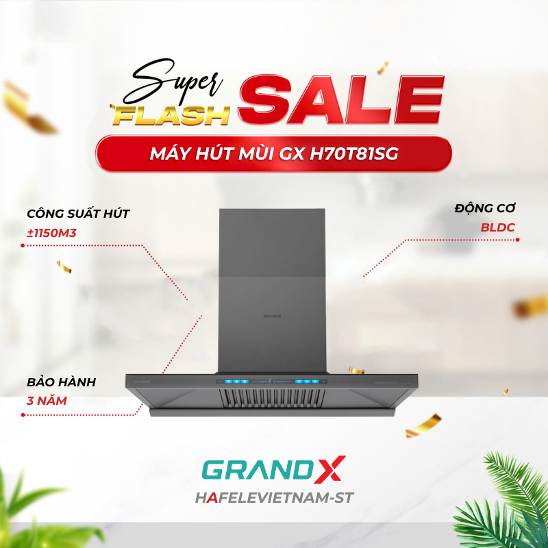 Máy hút mùi áp tường GrandX GX H70T81G(GX H70T81SG) - Công Suất Lớn, Khử Mùi Hiệu Quả