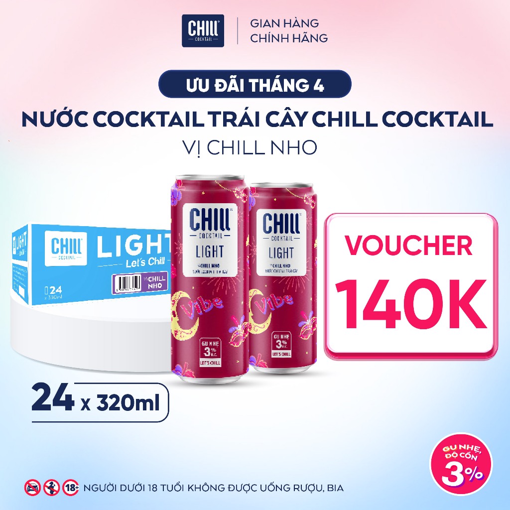 Thùng 24 lon Chill Cocktail vị Nho 320ml/lon