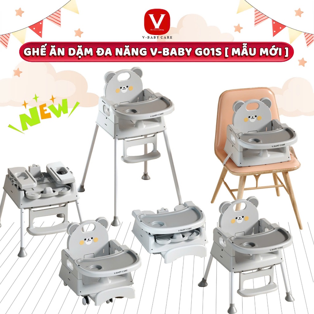 [ NEW 2026 ] Ghế Ăn Dặm Cho Bé V-BABY G01S Đa Năng Chức Năng 3IN1 Có Bánh Xe